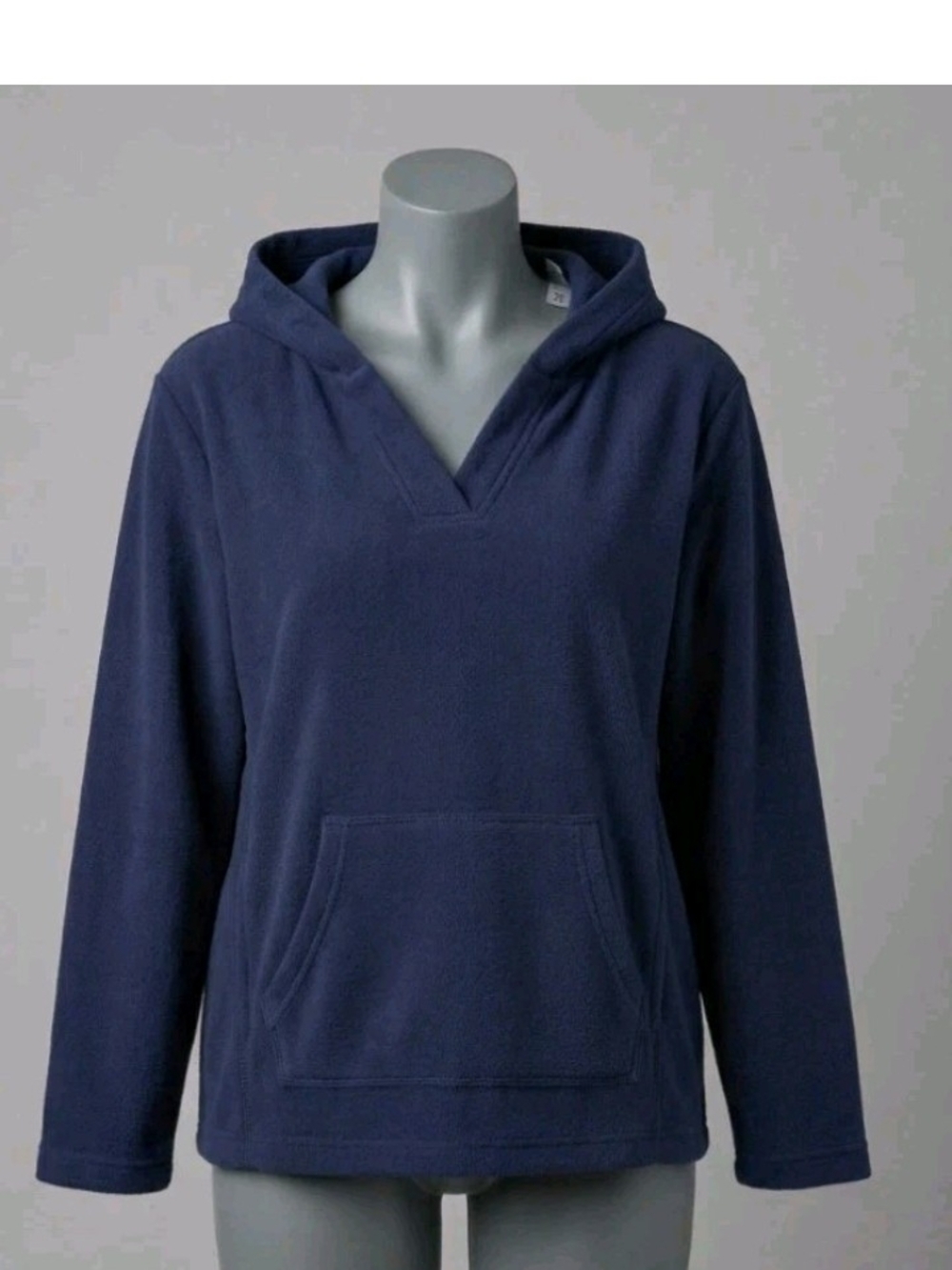 Women's Navy V-Neck Hooded Fleece Pullover Hoodie